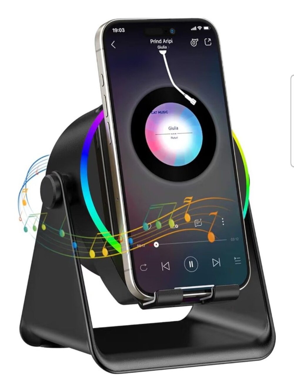 Induction Bluetooth Speaker & Phone Stand With Colorful Lights & 360° Rotation